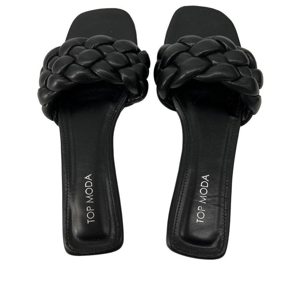 Top Moda‎ Black Braided Slip On Flat Sandals Womens 7.5